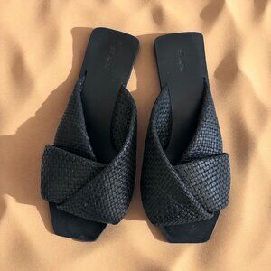 ST AGNI Black Straw Knot Slides Sandals Size 37 / US 6